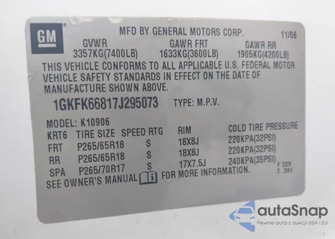 2007 GMC Yukon Xl 1500 Denali z USA, uszkodzony, nr VIN 1GKFK66817J295073